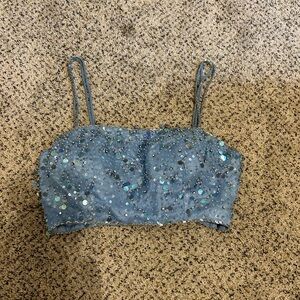 Fleur De Lis Living Light Blue Sequin Top